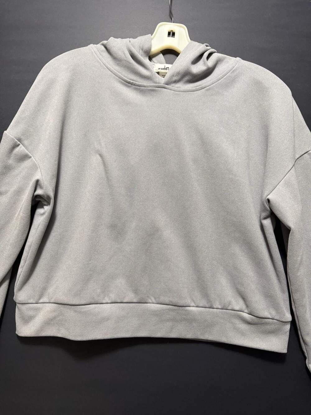In Good State Gray Ribbed Crop Hoodie Size S
